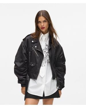 KARL LAGERFELD Satin Bomber Jacket - Brown