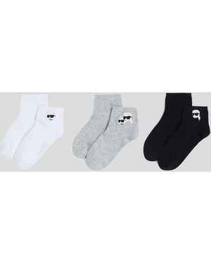 KARL LAGERFELD Ikon Short Socks – 3-Pack, Multicoloured - White