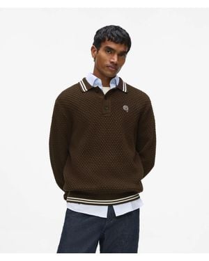 KARL LAGERFELD Ikon Long-Sleeved Knit Polo Shirt - Brown