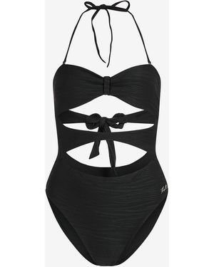 Karl Lagerfeld Ribbed Bandeau Swimsuit - Black