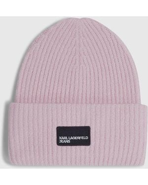 KL Jeans Logo Patch Long Beanie - Pink