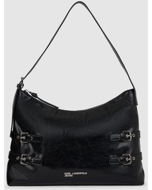 KL Jeans Large Buckle Shoulder Bag - Black
