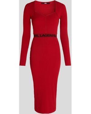 Karl Lagerfeld Long-sleeved Karl Logo Knit Dress - Red