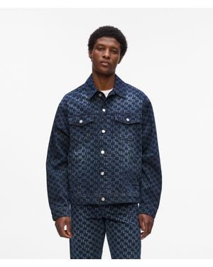 KARL LAGERFELD All-Over Monogram Denim Jacket - Blue
