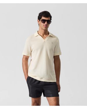 KARL LAGERFELD Metal Monogram Crochet Polo Shirt - Natural