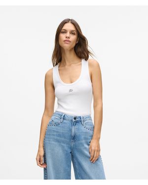 KARL LAGERFELD Autograph Ribbed Tank Top - Blue