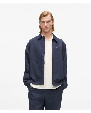 KARL LAGERFELD Linen Zip-Up Jacket - Blue