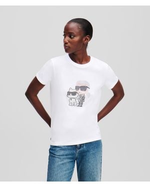 Karl Lagerfeld Ikon Karl & Choupette T-Shirt Mit Strass, Frau, Größe - Weiß