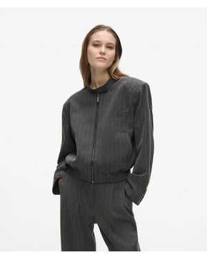KARL LAGERFELD Pinstripe Tailored Bomber Jacket - Grey