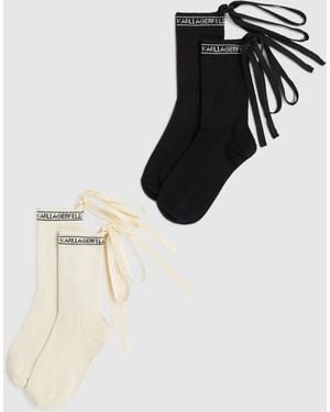 KARL LAGERFELD Logo Lace-Up Socks – 2-Pack - White
