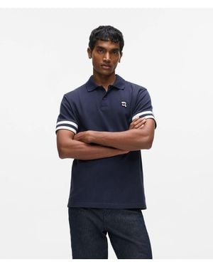 KARL LAGERFELD Ikon Striped Sleeve Polo Shirt - Blue