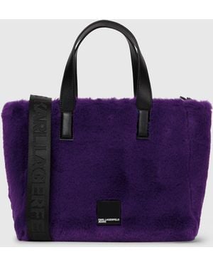 KL Jeans Box Logo Furry Mini Tote Bag - Purple
