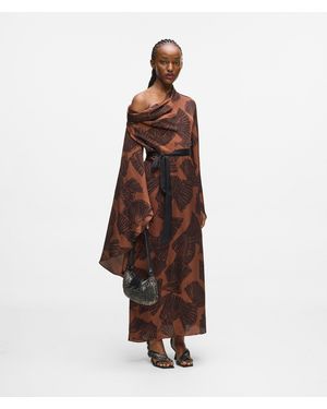 KARL LAGERFELD Fan Print Kaftan Dress - Brown