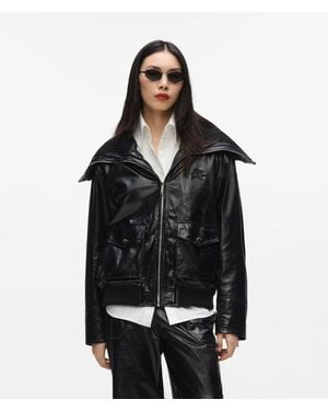 KARL LAGERFELD Knitted Collar Leather Jacket - Black