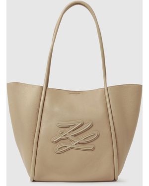 KARL LAGERFELD K/Autograph Patch Medium Tote Bag - Natural