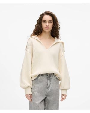 KARL LAGERFELD Wide Collar V-Neck Jumper - White