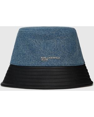 KL Jeans Faux-Leather And Denim Bucket Hat - Blue