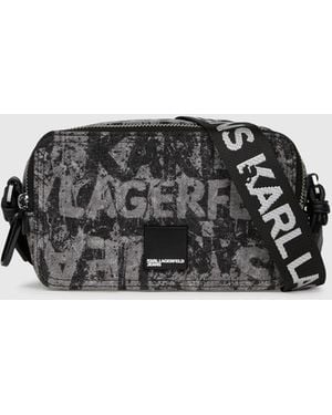 KL Jeans Denim Graphic Print Camera Bag - Black