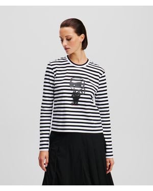 Karl Lagerfeld Ikon Langarm-T-Shirt Mit Streifen, Frau, Größe - Weiß