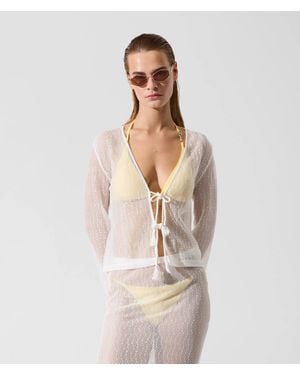 KARL LAGERFELD Signature Crochet Beach Top - Natural