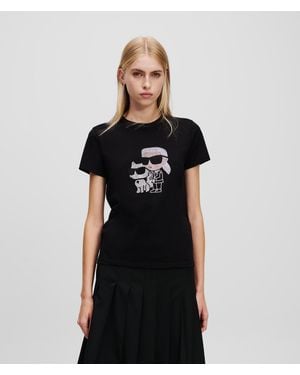 KARL LAGERFELD Ikon Karl & Choupette Rhinestone T-Shirt - Black