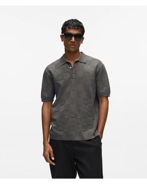 KARL LAGERFELD Monogram Checked Polo Shirt - Grey