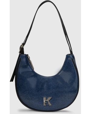 KL Jeans K Logo Half Moon Denim Shoulder Bag - Blue