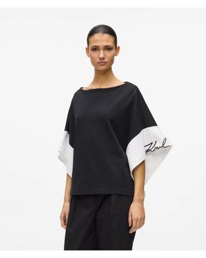 KARL LAGERFELD Signature Wide Sleeve Top - Black