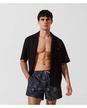 KARL LAGERFELD Textured Beachwear Shirt - Black