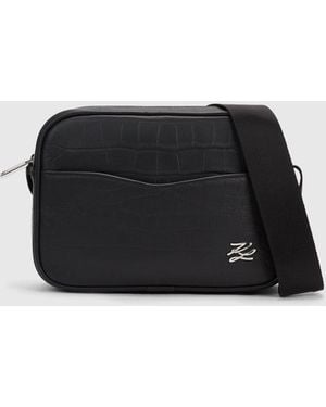 KARL LAGERFELD K/Croc Leather Camera Bag - Black