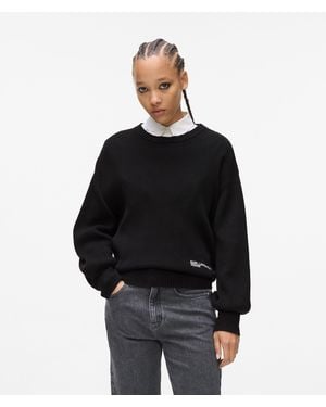 KL Jeans Pull À Manches Bouffantes, Femme, Taille - Noir