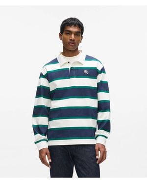 KARL LAGERFELD Ikon Striped Rugby Polo Shirt - Blue