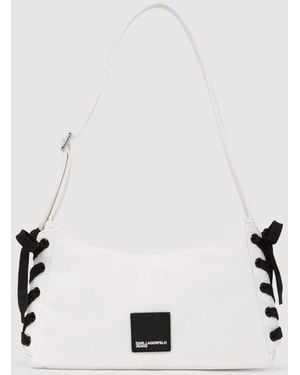KL Jeans Nylon Lace-Up Shoulder Bag - White
