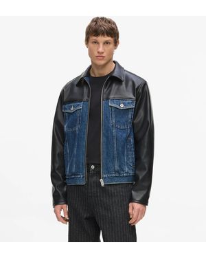KL Jeans Faux-Leather And Denim Jacket - Blue