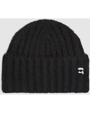 KARL LAGERFELD Ikon Knit Beanie - Black