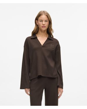KARL LAGERFELD Waffle Loungewear Polo Shirt - Brown