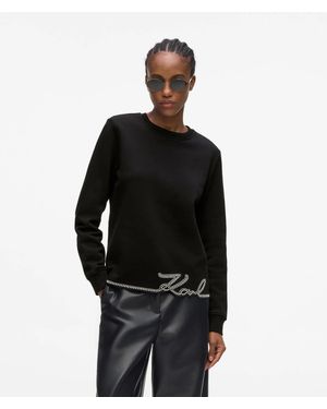 KARL LAGERFELD Signature Faux Pearl Hem Sweatshirt - Black
