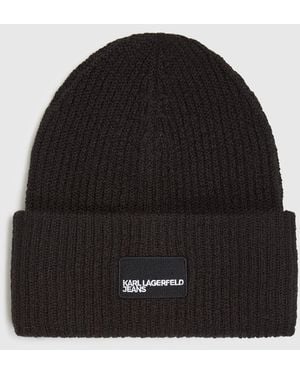 KL Jeans Logo Patch Long Beanie - Black