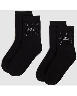 KARL LAGERFELD Signature Gemstone Socks – 2 Pack - Black