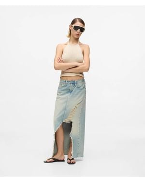 KL Jeans Distressed Denim Maxi Skirt - Blue