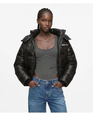 KL Jeans Cropped Shiny Puffer Jacket - Black