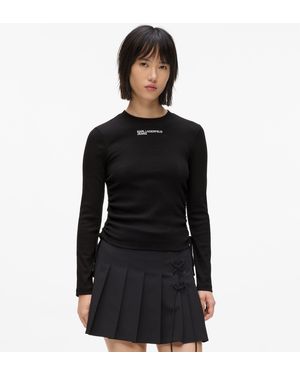 KL Jeans Ruched Ribbed Top - Black
