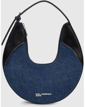 KL Jeans Rebel Denim And Faux-Leather Hobo Bag - Blue