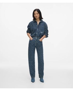 KL Jeans Argyle Print High-Rise Straight Jeans - Blue