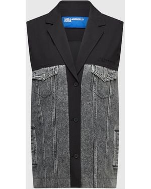 KL Jeans Tailored Denim-Panel Waistcoat - Grey