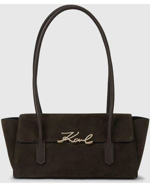 KARL LAGERFELD K/Signature Suede Shoulder Bag - White