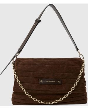 KARL LAGERFELD K/Essential Plie Faux-Suede Shoulder Bag - Brown