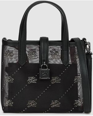 KARL LAGERFELD K/Autograph Padlock Rhinestone Tote Bag - Black