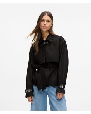 KARL LAGERFELD Short Wool-Blend Coat - Black