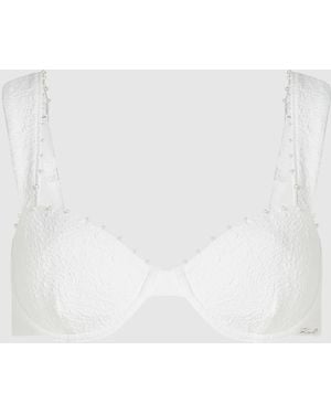 KARL LAGERFELD Textured Faux-Pearl Wired Bikini Top - White
